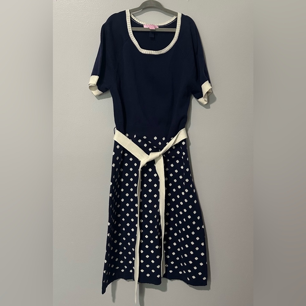 Lilly Pulitzer Girls Short Sleeve Polka Dot Belted Sweater Dress XL